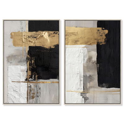 Ensemble de toiles « Gold Textures » - Décoration murale marron par Art Remedy, cadre noir, 10 x 15