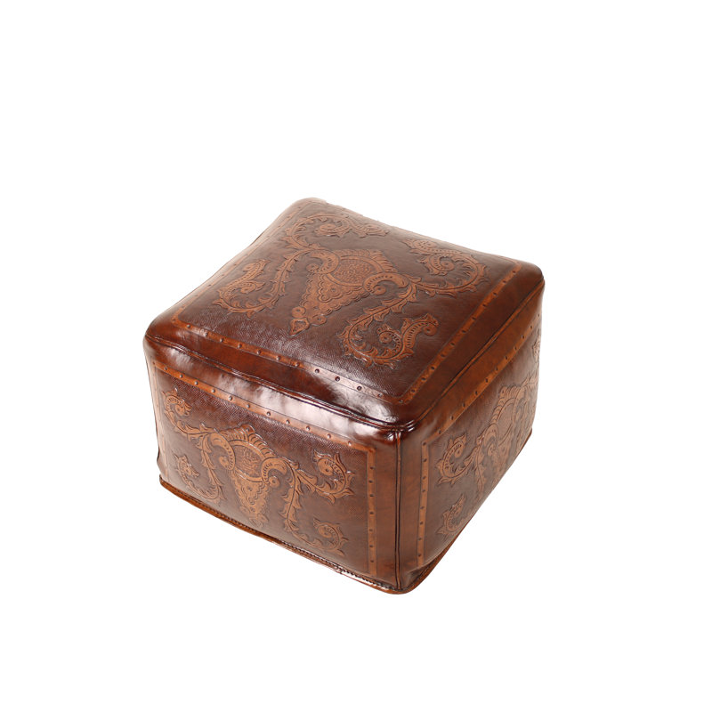 Navarette Upholstered Pouf, Antique Brown Genuine Leather
