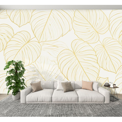 Papier peint auto-adhésif à motif de feuilles de monstera doré de luxe rétro H 69 po x l 96 po, papier peint amovible en PVC auto-adhésif pour chambre à coucher, bureau à domicile