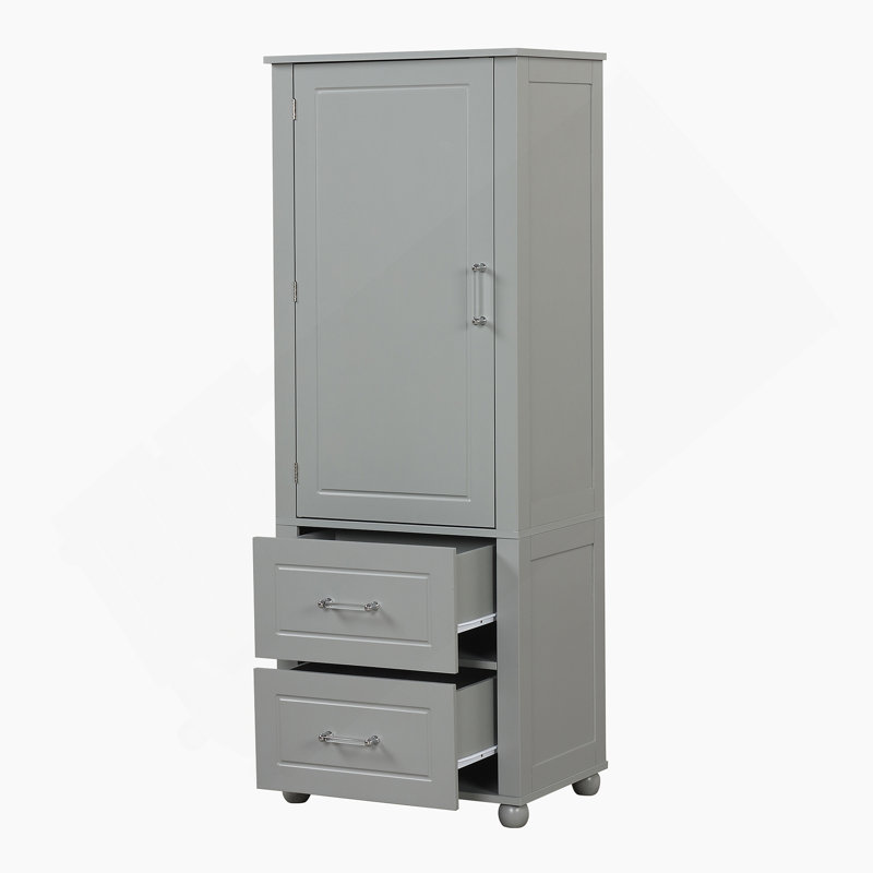 Tall Bathroom Storage Cabinet, Freestanding Storage Cabinet with Two Drawers and Adjustable Shelf, MDF Board with Painted Finish