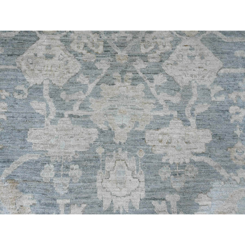 Tapis oriental surdimensionné 11 pi 9 po x 15 pi 5 po Marengo gris, motif angus afghan Oushak avec motif de feuilles partout, noué à la main, teinture végétale, 100% laine
