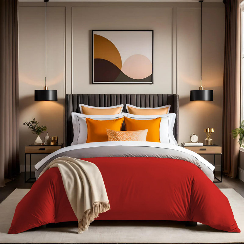 Ensemble de housse de couette Ranforce, Rouge / Gris, Arrêt complet / double