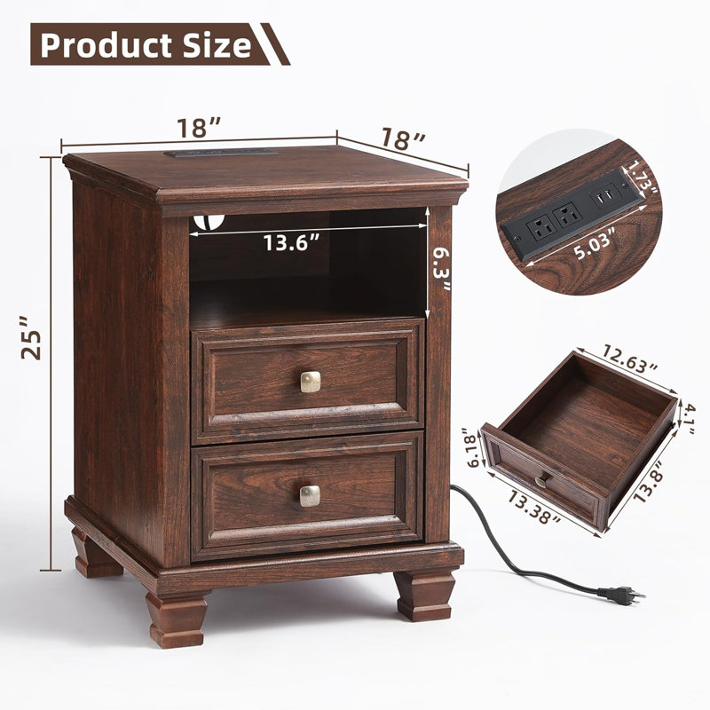 Rustic Brown Bedside Table
