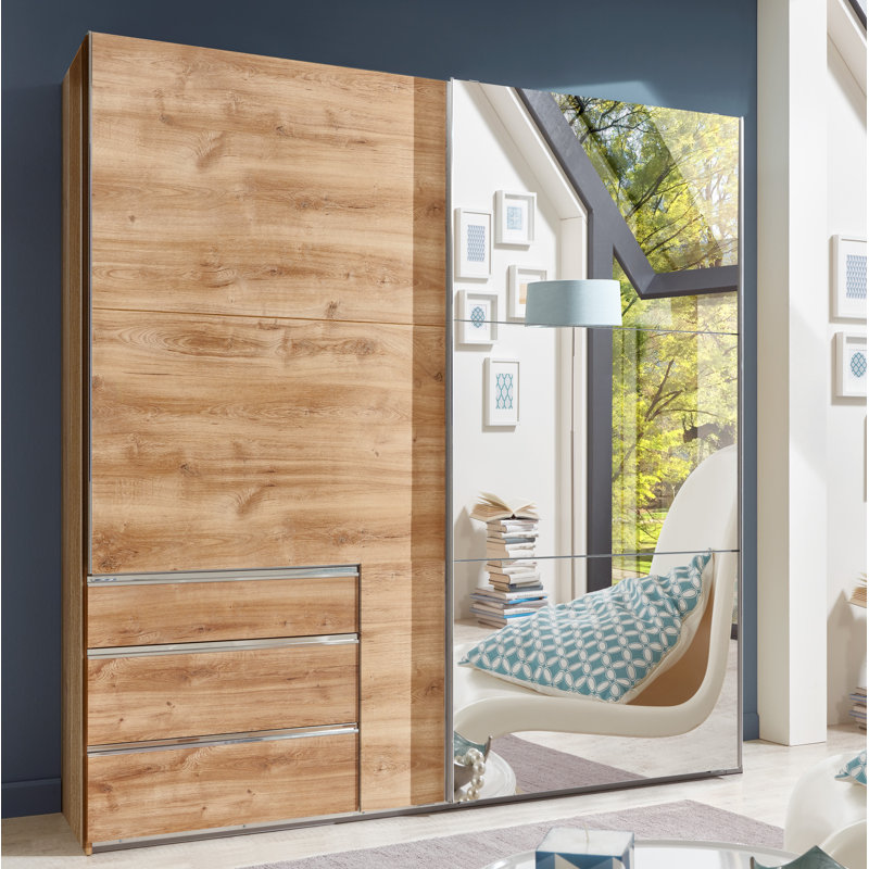 Barbuda 2 Door Manufactured Wood Wardrobe, 216cm H x 250cm W x 65cm D, Brown and transparent