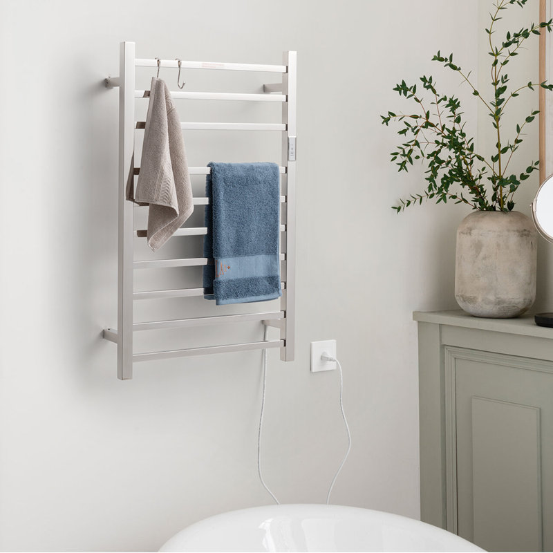 10 Bars Straight Electric Towel Warmer Wall Mounted 3 Working Modes, Mirror Polish