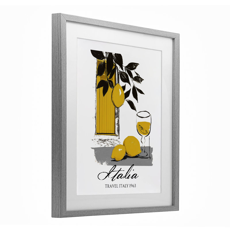 «Travel Italia Lemons», reproduction sous verre encadrée, design par Annabelle Hall, H 21 po x l 17 po, Cadre de ferme gris