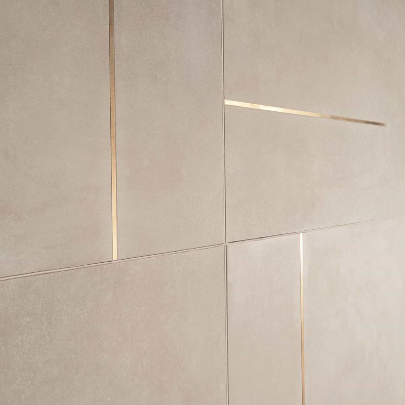 Lines 24x24 Matte Brass Inlay Porcelain Tile, Greige