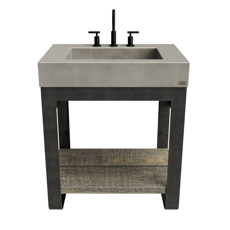 Outland 30" Vanity with Concrete Rectangle Sink, No Holes, Polished Chrome, Storm, 30"
