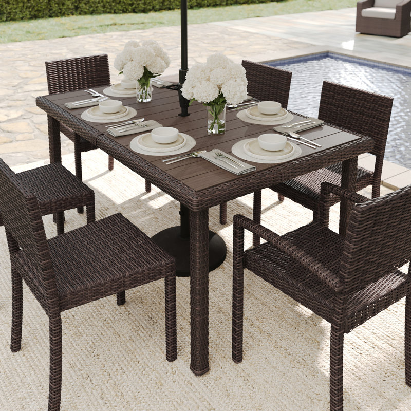 Martha Stewart Bedford 62" Outdoor Rattan Wicker Patio Table with Engineered Wood Top, Brown