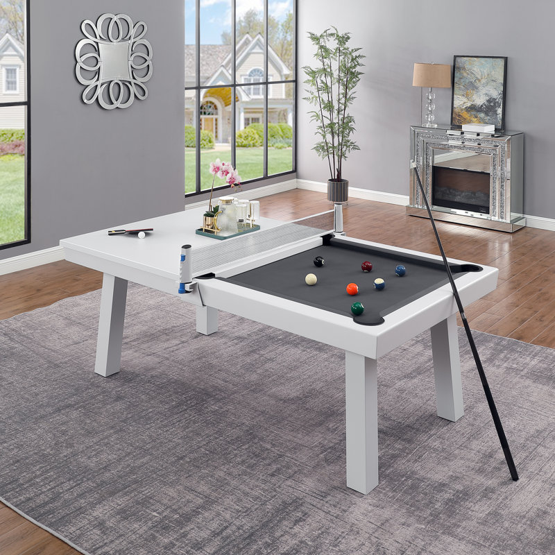 Oasis Outdoor/Indoor Slate Pool Table w/ Dining Top & Accessories, Charcoal Gray, White, 7 ft.