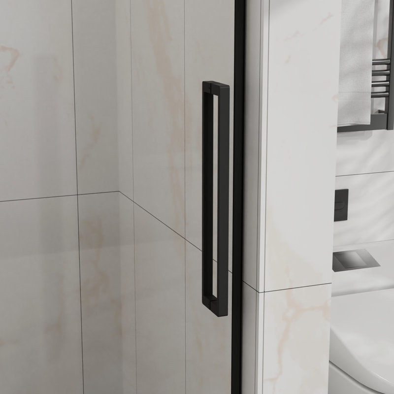 6mm Tempered Glass Semi- Modern Shower Door, Matte Black Stainless Steel Hardware, Adjustable Width, Reversible Left Or Right, Splash Design, Quiet Rollers For Bathroom 48" Wide X 72" High 1/4" (6mm)