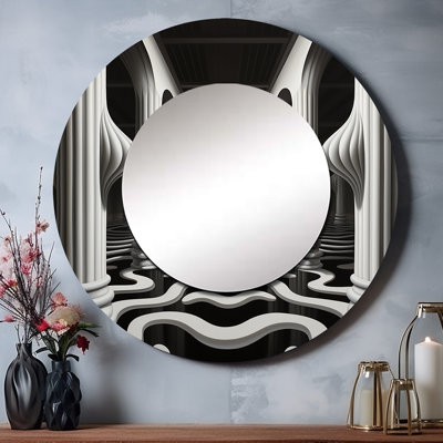 Black White Optical Art Dream II - Abstract Round Mirror Wall Decor