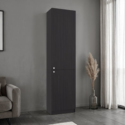 Grande bibliothèque autoportante avec portes doubles et 5 tablettes intérieures pour le rangement vertical dans plusieurs pièces, noir, moderne, bureau à panneaux ou chambre à coucher, couleur noire, design moderne,