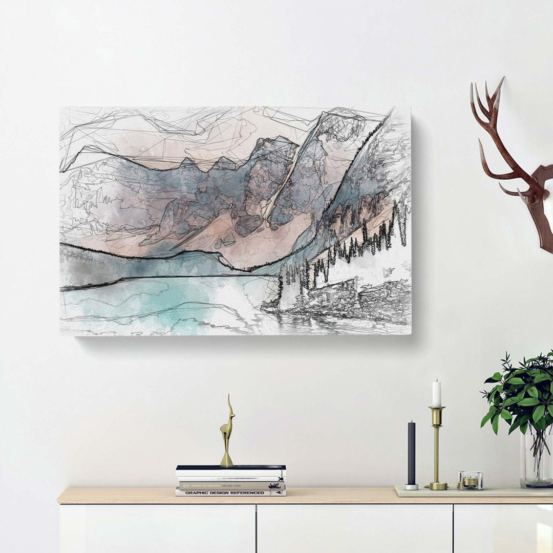 Mountains By Lake Moraine Canada In Abstract - Wrapped Canvas