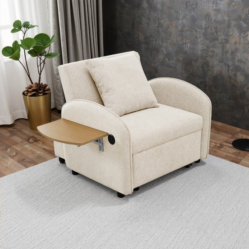 Canapé-lit convertible 3-en-1 avec bureau USB et dossier réglable pour la détente au bureau à domicile, Gris