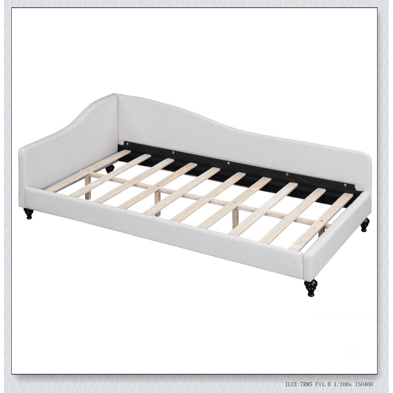 L-Shaped Linen Daybed,With Solid Wood Legs, Beige, Twin