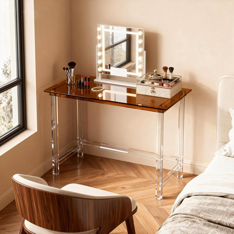 Clear Acrylic Desk, Home Computer Desk, Acrylic Table, Brown