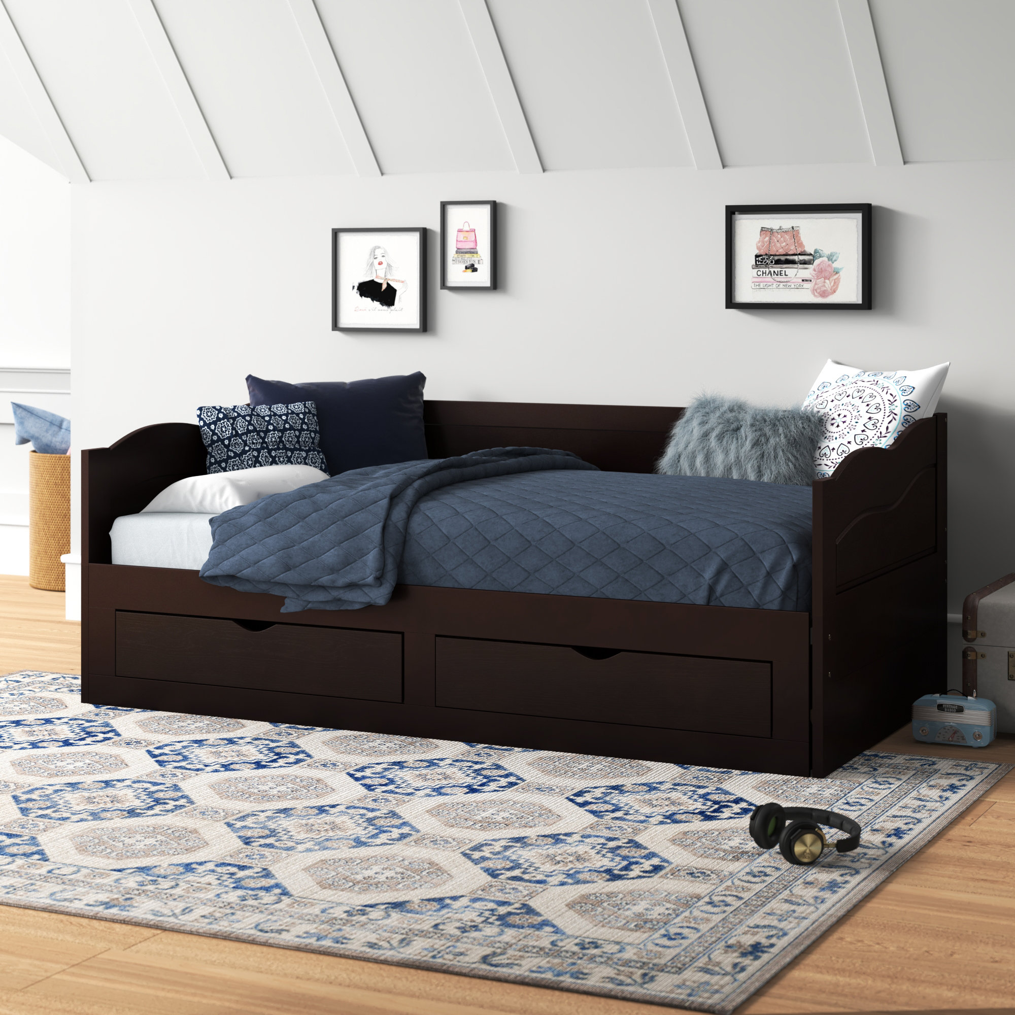 Extendable Twin to King Daybed with Trundle and 2 Storage Drawers