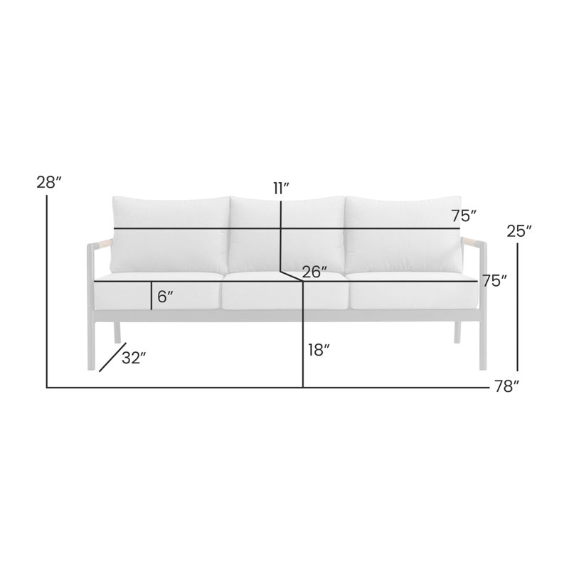 Odda Aluminum And Teak Wood Outdoor Sofa In Black And Dark Gray, Black/Dark Gray
