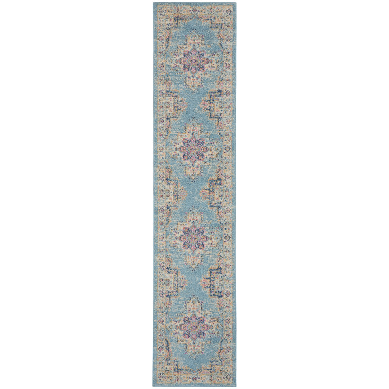 Tapis bleu traditionnel Augusta, Tapis de couloir 2 pi 2 po x 10 pi