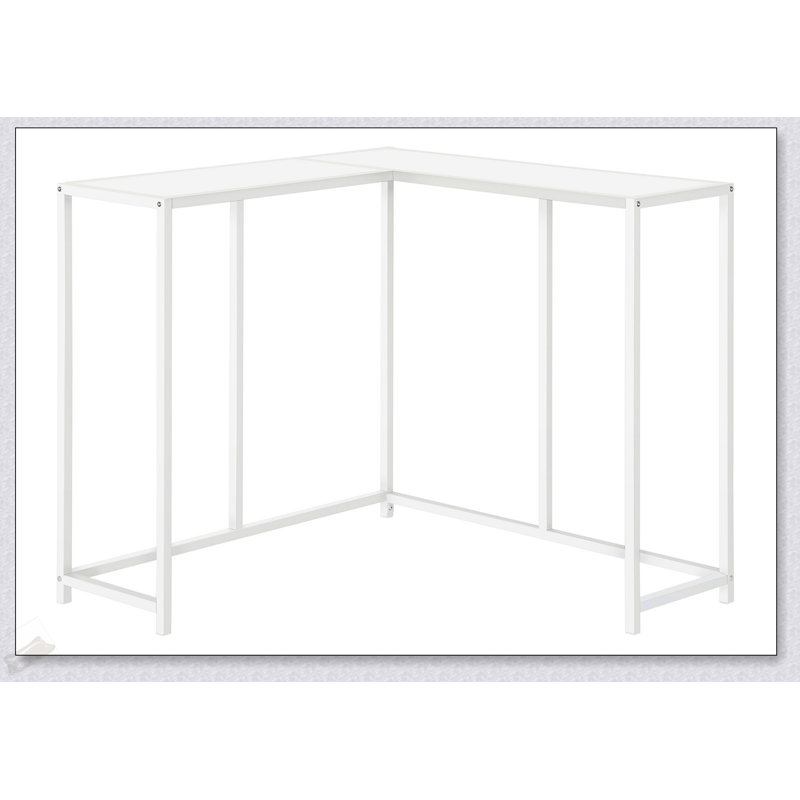 Console d'angle étroite avec plateau en stratifié blanc et base en métal, parfaite pour les vestibules modernes et les petits espaces.