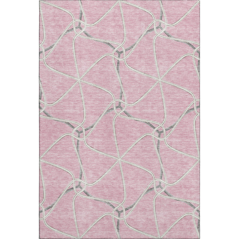 Premium Machine Washable Prisco Pink Rug, Rectangle 10' x 14'