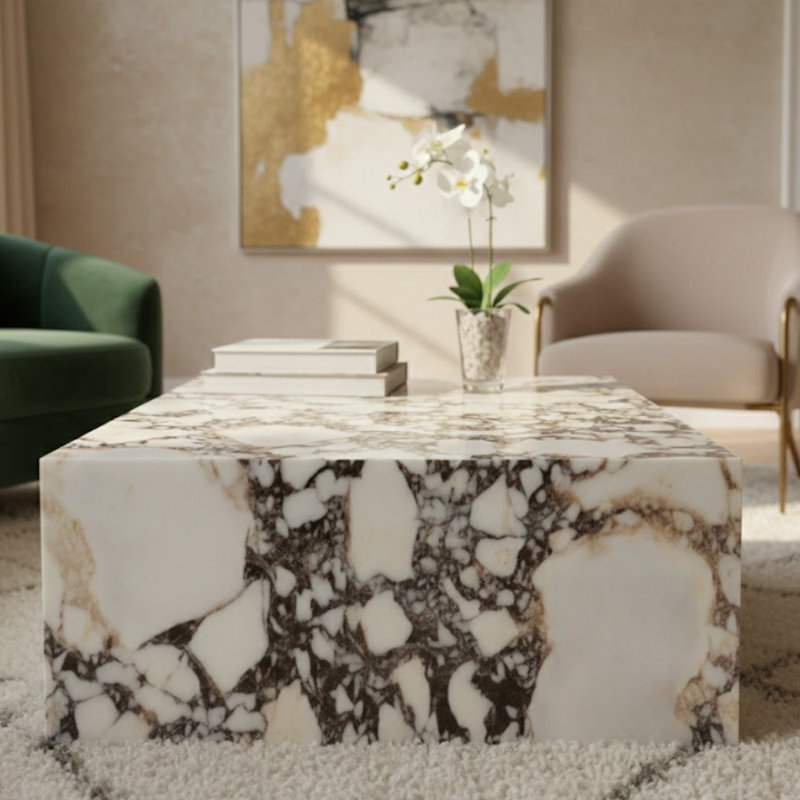 Genuine Marble Block Coffee Table, Matte - Calacatta Viola Marble