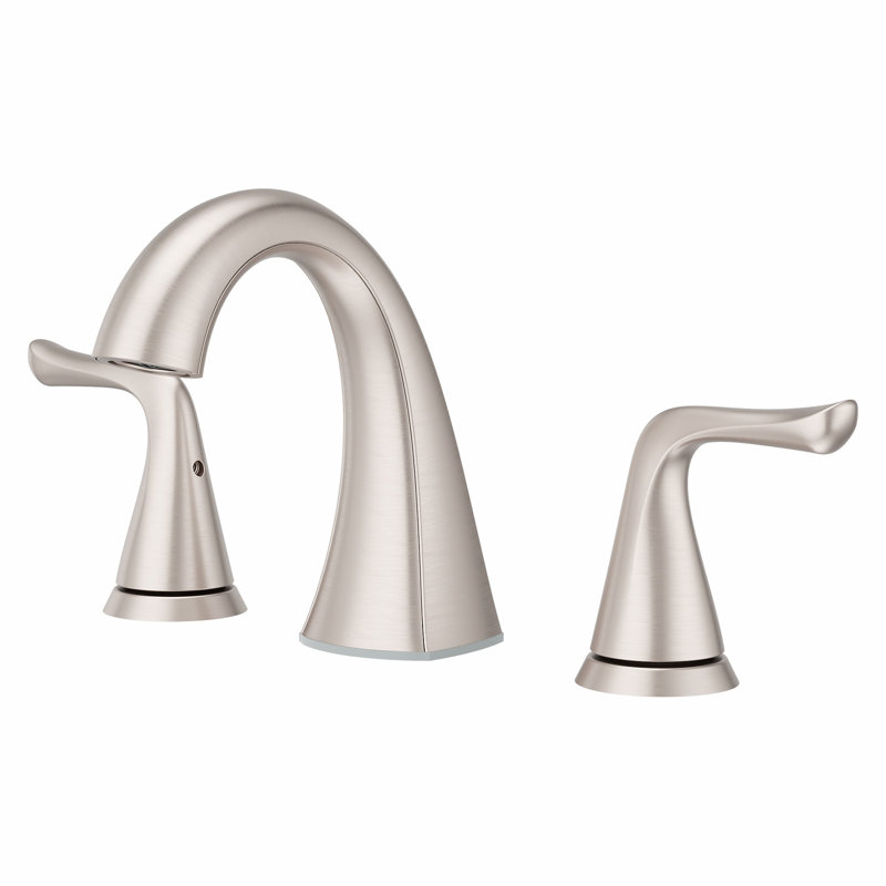 Robinet de salle de bain à large entraxe avec drain Willa, Nickel brossé anti-taches