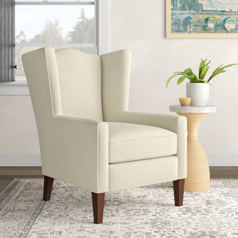 Cataria Upholstered Wingback Chair, Pecan, No, Ida Beige