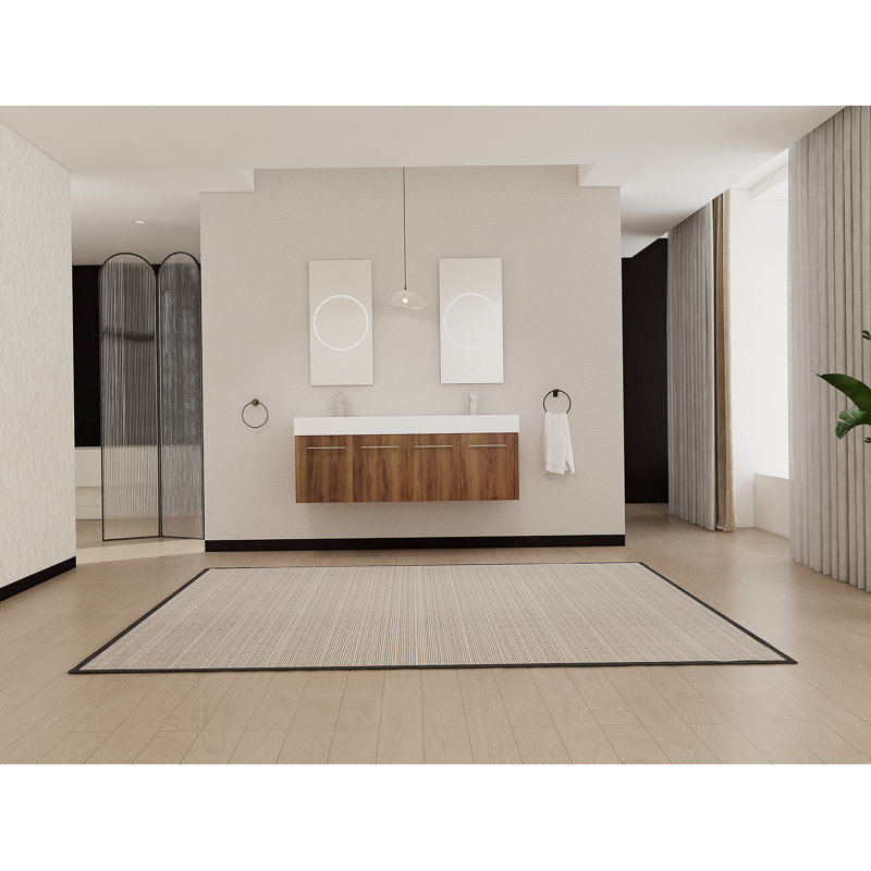 Meuble-lavabo mural avec lavabo double en résine, charnières de porte à fermeture douce, matériau durable, idéal pour plusieurs utilisateurs et facile d'entretien.