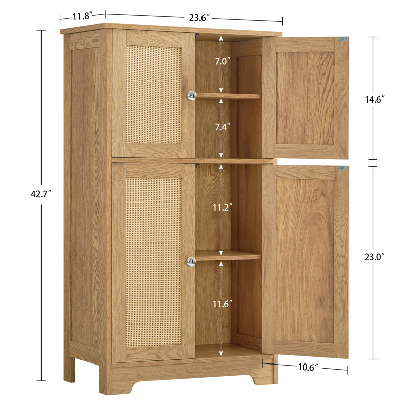 Jussiah Storage Cabinet,Bathroom Storage Cabinet with 4 Doors & Adjustable Shelf, Natural