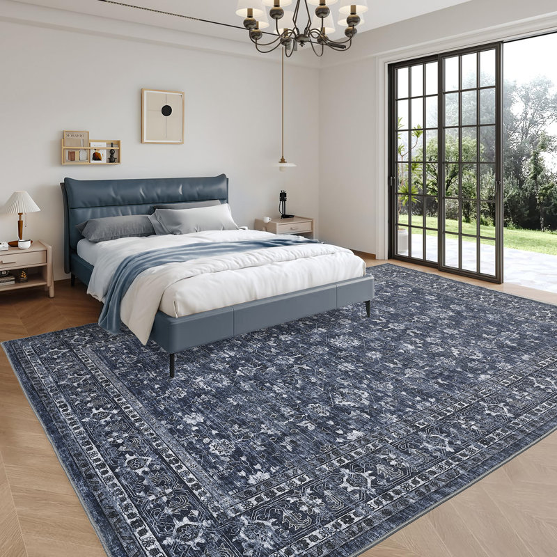 Tapis moderne et abstrait pour chambre à coucher et salon, Bleu, 8 x 10 pi