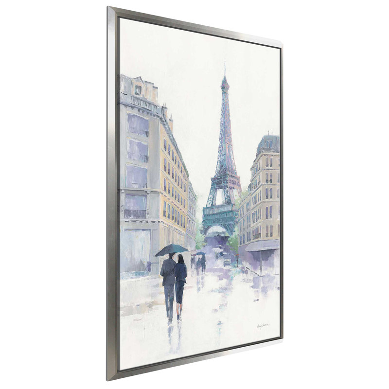 «Walking in the Rain» par Avery Tillmon - Peinture, H 63,5 po x l 39,5 po x P 2 po, Cadre flottant argent