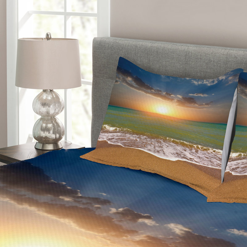 Blue/Brown/Orange Microfibre Bedspread, 220 x 264 cm