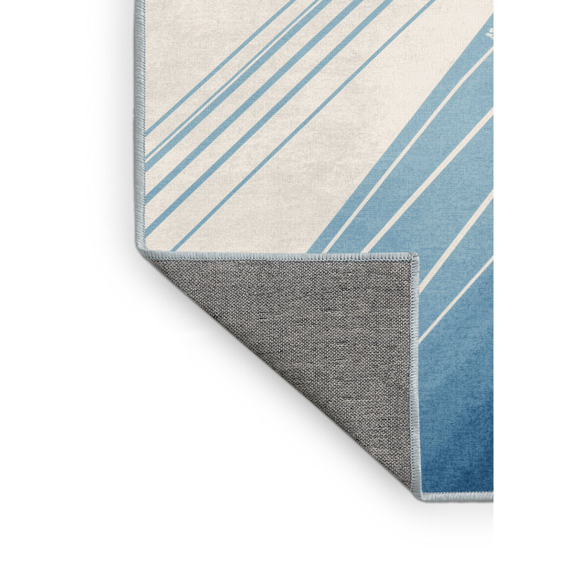 Machine Washable Aguilar Marathon Running Minimalist Rug in Beige – SkyBlue Binding, 8x12