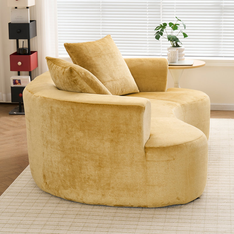 Élégant canapé en forme de lune, canapé-lit moderne à taille de chat avec assise profonde, Jaune