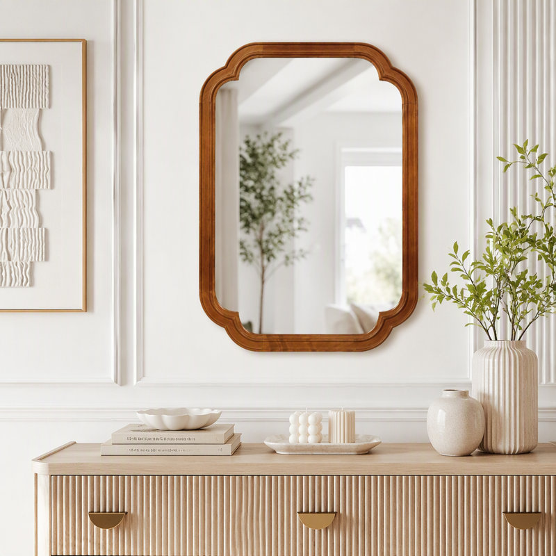 Solid Wood Frame Mirror, Yellow Brown