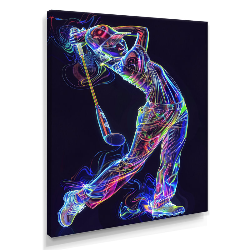 Neon Gold Player Striking - Sport Golf, art mural, H 20 po x l 12 po x P 1 po, Toile tendue