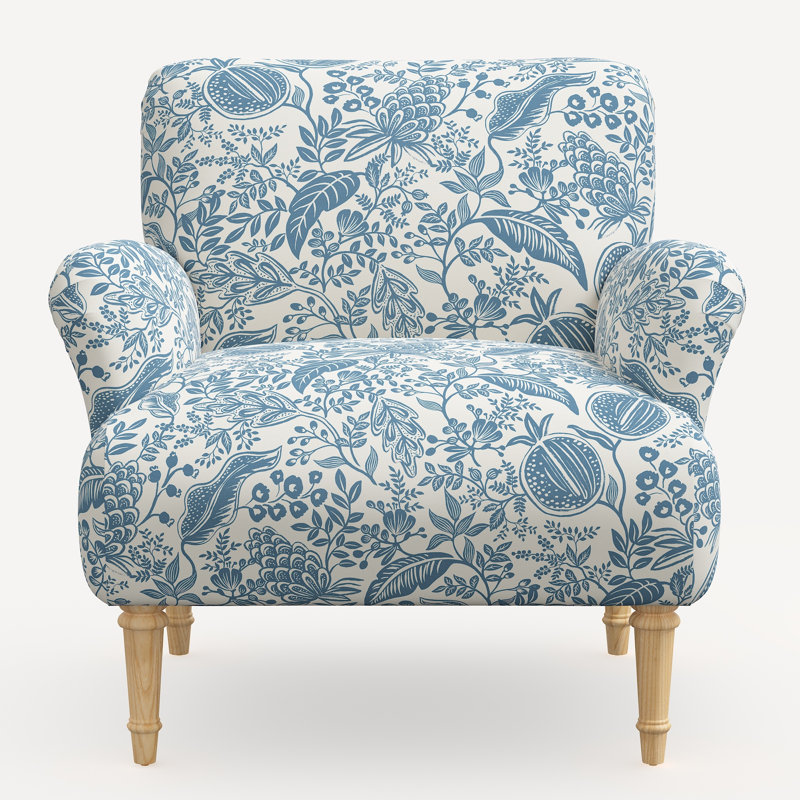 Rifle Paper Co. x Cloth & Company Bristol Armchair, Rpc Pomegranate Blue Linen, Natural