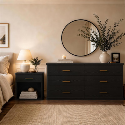 Ensemble de chambre à coucher avec commode et table de chevet 2 pièces Clifford