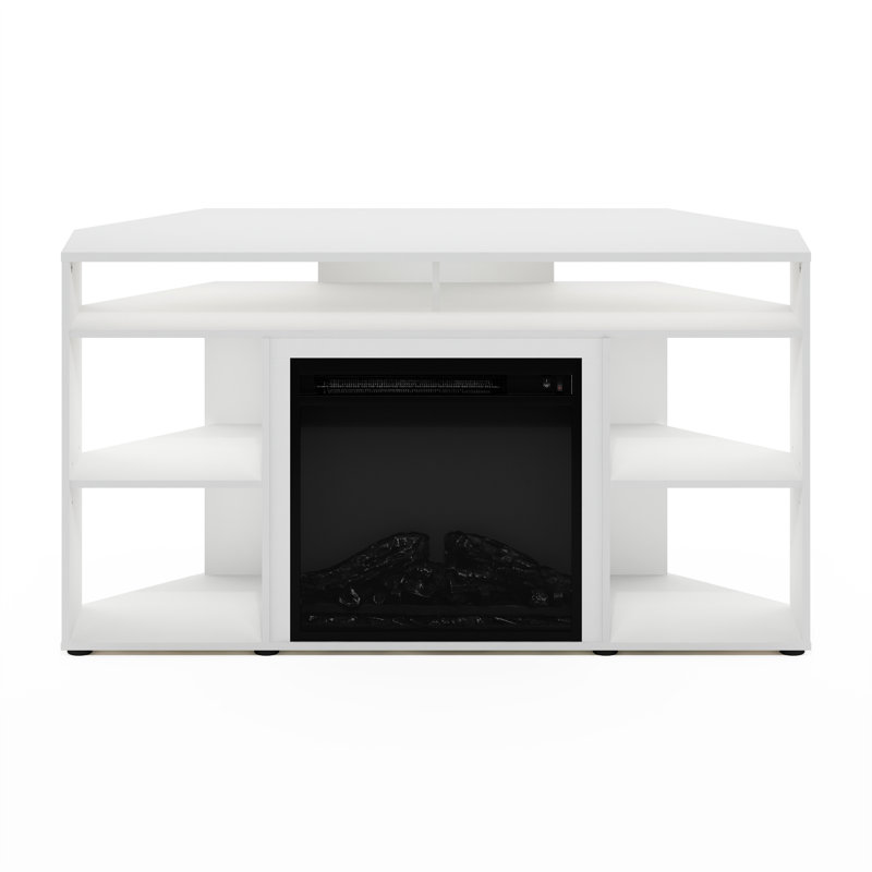 46.54'' W Corner Storage Credenza with Electric Fireplace, Solid White