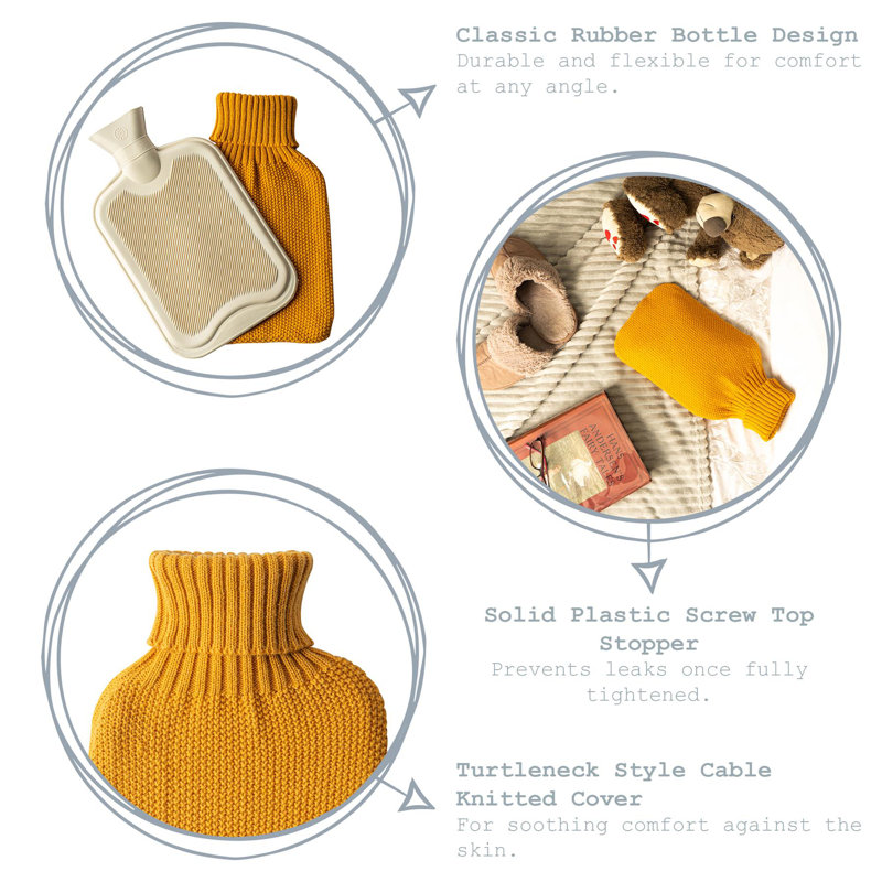 Nicola Spring - Knitted Hot Water Bottle & Cover, Mustard