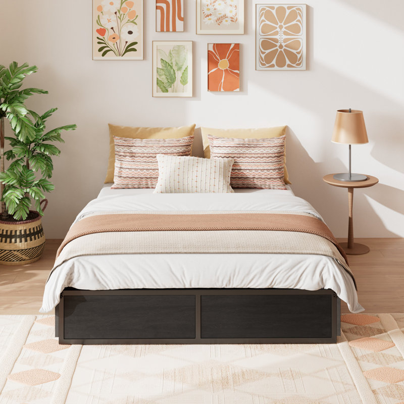 Platform Bed With 2 Storage Drawers,4 Mount Points, Queen, Black