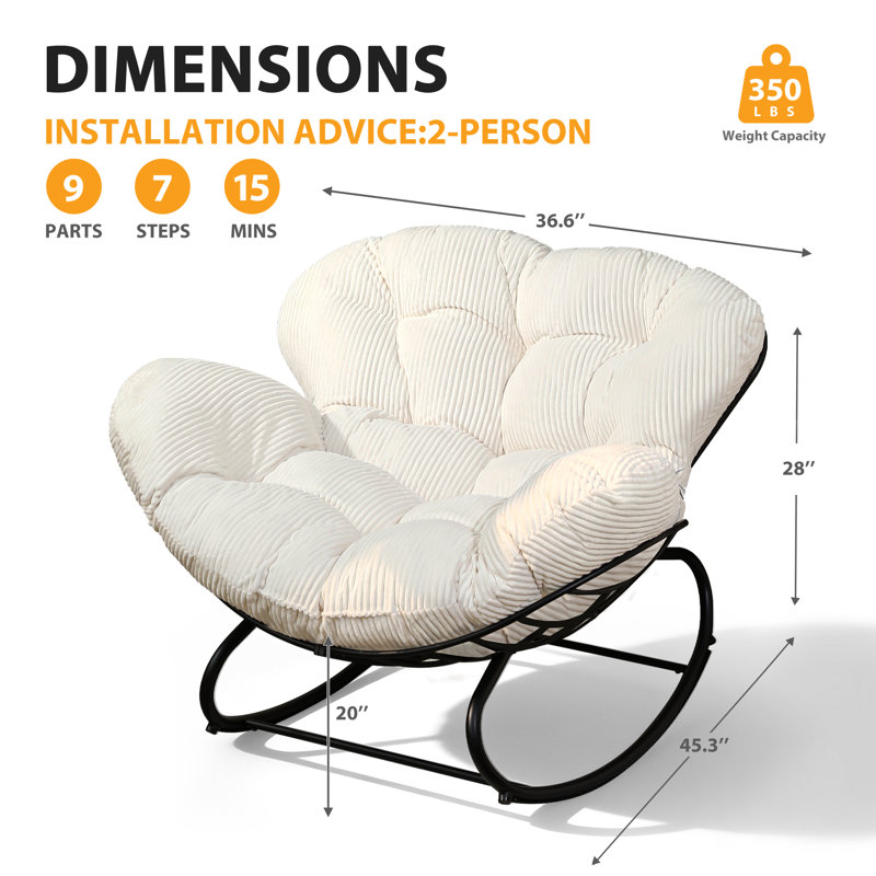 Chaise berçante d'extérieur surdimensionnée avec coussin épais et base en métal Carlos, Blanc