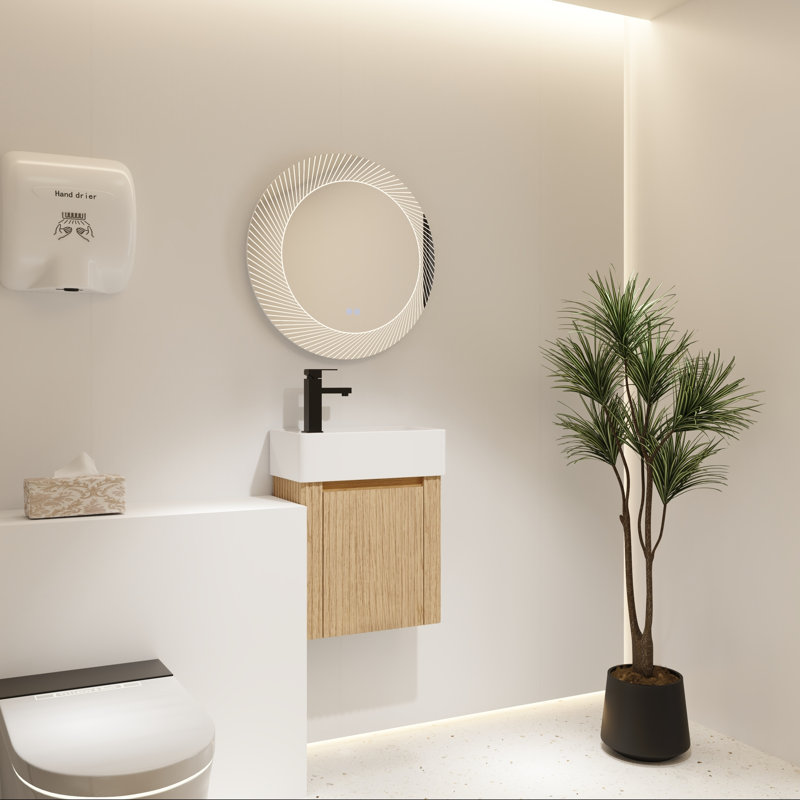 Meuble-lavabo mural avec lavabo en céramique et porte simple en MDF à fermeture en douceur, 18"