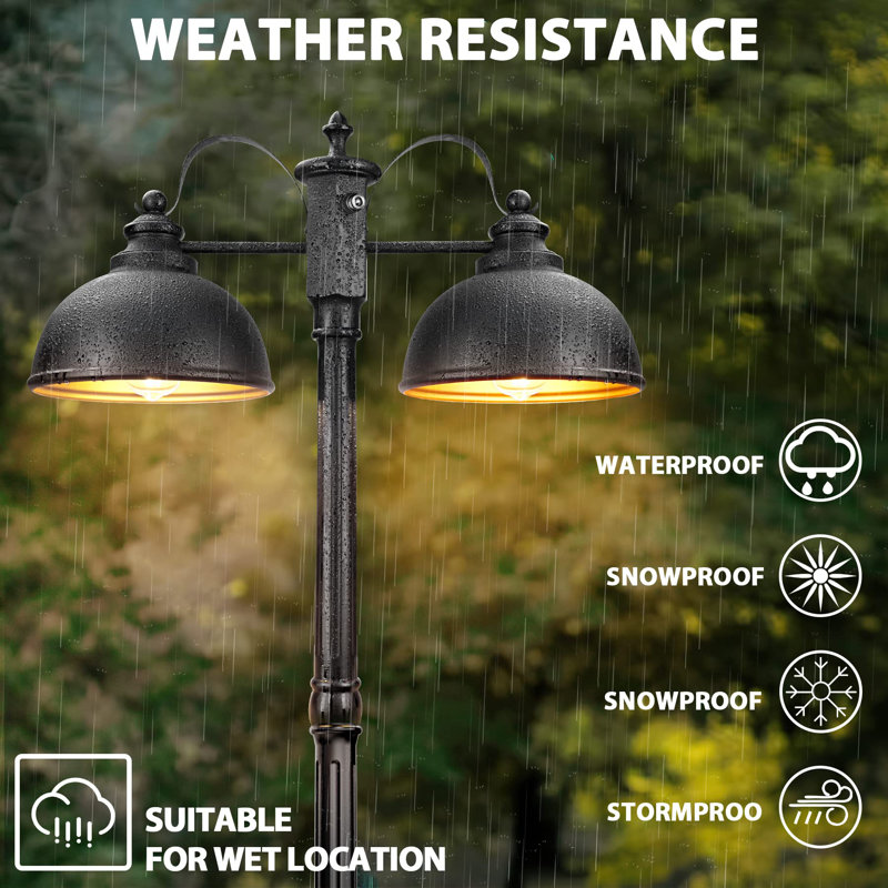Outdoor Lamp Post Light With Built-In Outlet, Dusk-To-Dawn Sensor, E26 Socket