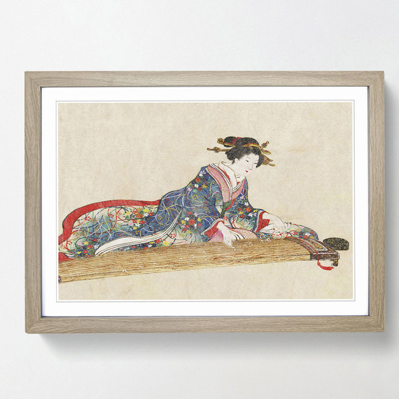 Lady Playing the Koto - Framed Print, 27cm H x 36cm W x 2cm D, Oak Framed