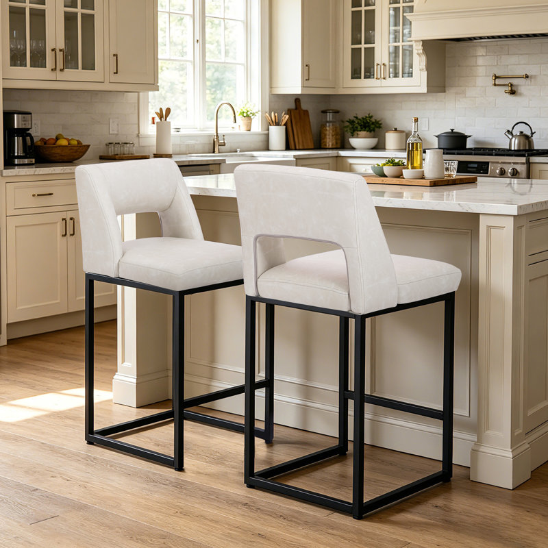 Tabourets de bar 26 po Cindina, Siège beige / structure noire, 2