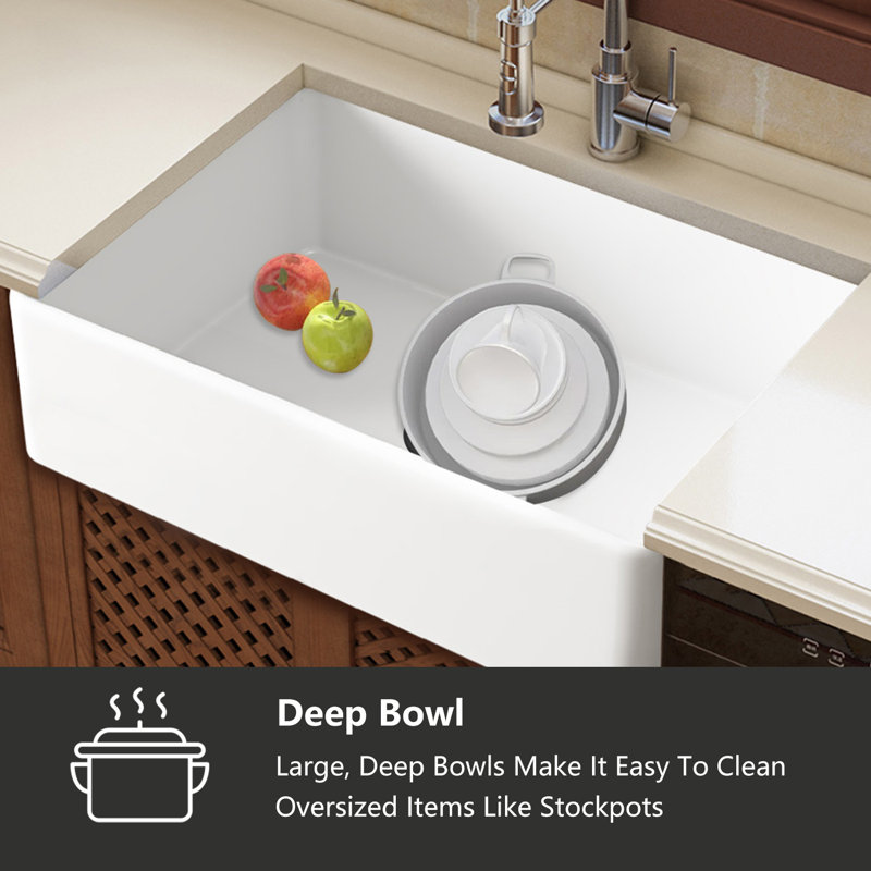 Farmhouse Single Basin Kitchen Sink, White, 10" H x 36" L x 18"