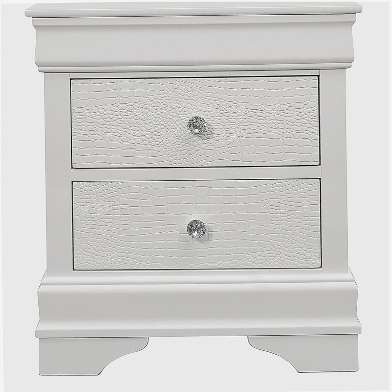 Shaker Crocodile Metallic White Nightstand, White
